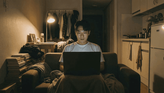 Man using a laptop in a cozy room