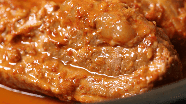 Kimchi stew meat soaking up broth