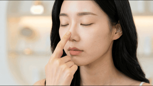Woman touching her nose