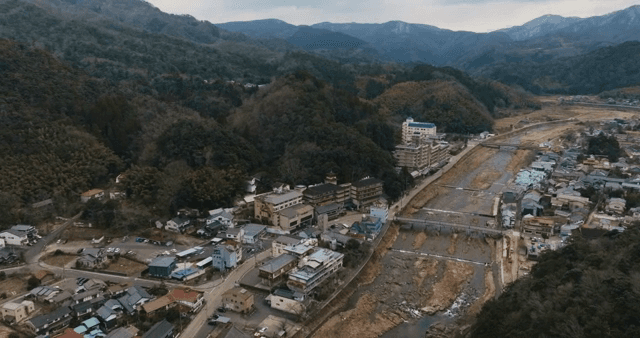 Small town nestled in a mountain valley