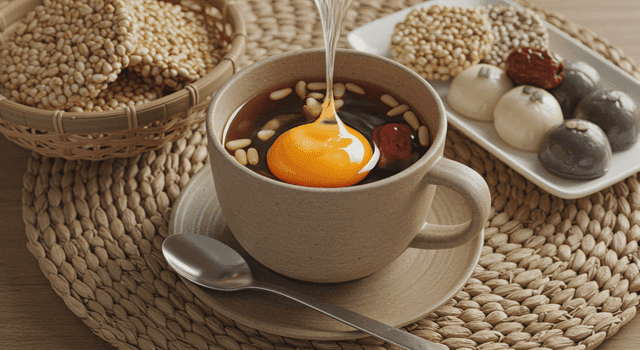 Traditional Korean herbal tonic tea with snacks