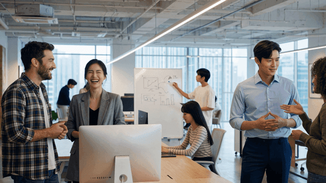 Colleagues discussing in modern office