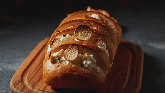 Freshly baked garlic cream cheese baguette