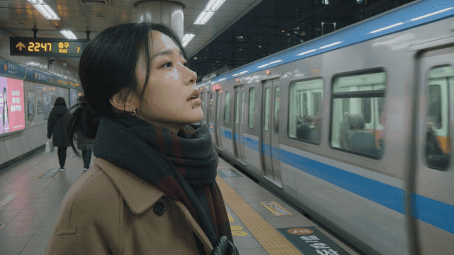 Woman waiting at subway station