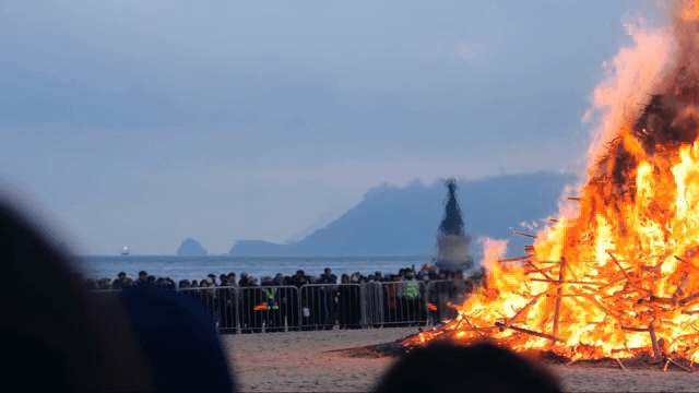 Jeongwol daeboreum bonfire festival at the beach