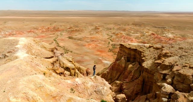 Person standing on a desert cliff