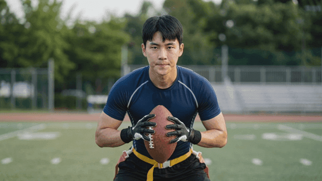Person holding football on field