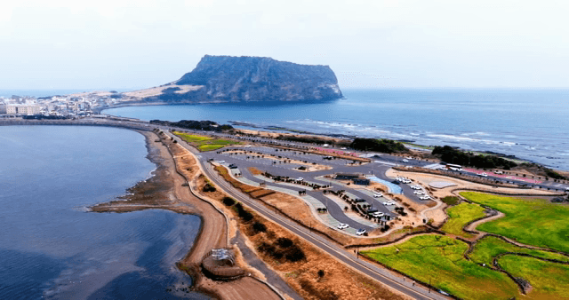 Coastal road with a scenic mountain view