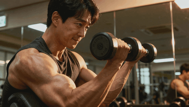 Man lifting dumbbells in gym
