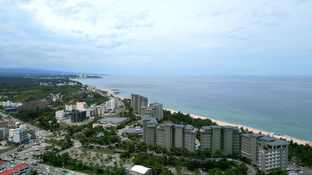 Coastal city with high-rise buildings
