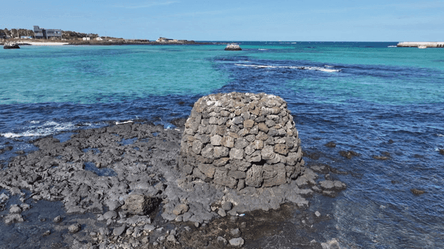Rocky coast with stone structures