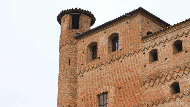 Historic brick castle with towers