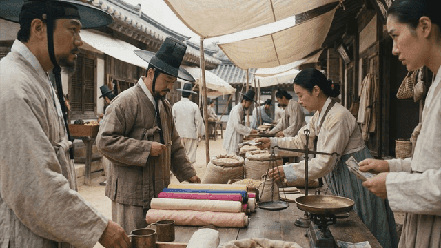 People trading in traditional Korean markets