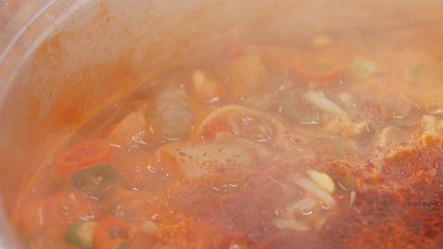 Hot spicy stew with lots of red pepper powder