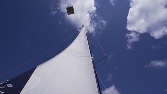 Boat Under the Clear Blue Sky with Sails Up