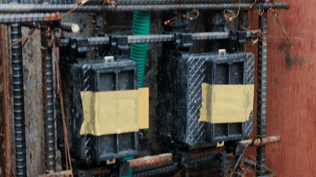 Rebar and wiring at a construction site