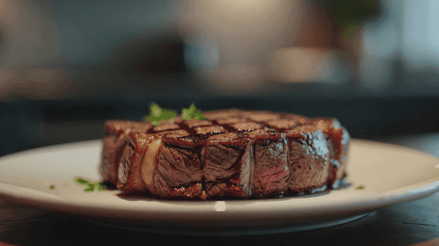 Juicy steak on white plate
