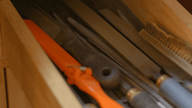 Drawer containing various woodworking tools