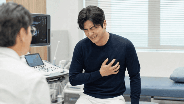 Men experiencing chest pain at clinic
