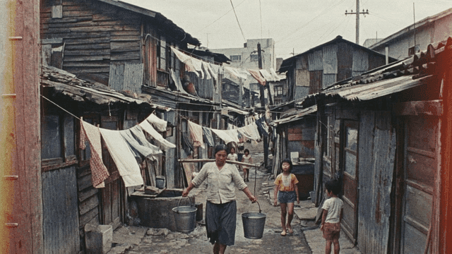 Narrow 70s alleyway with laundry hanging