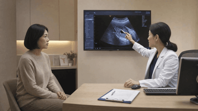 Doctor explaining ultrasound results to patient