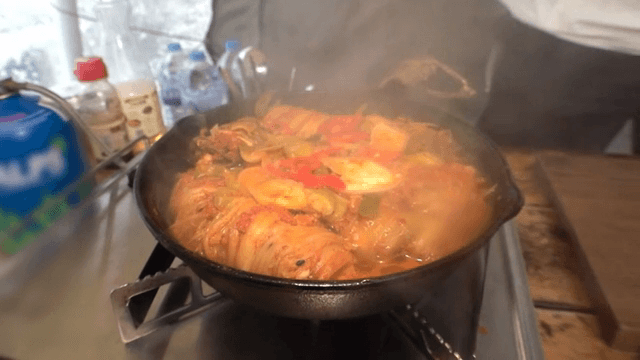 Kimchi jjigae boiling in a pot