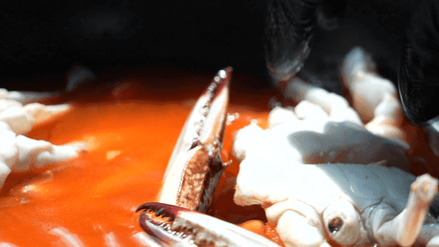 Crabs soaked in spicy sauce