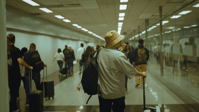 공항 복도를 걷는 사람들