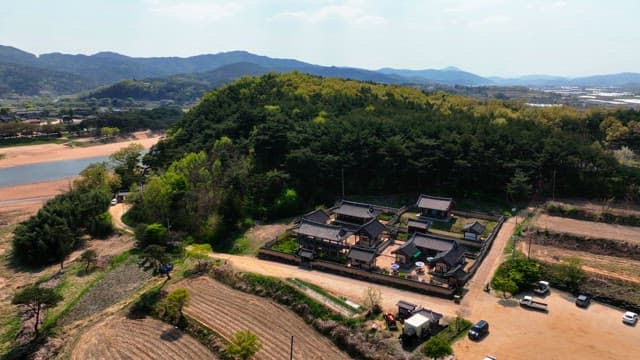 Traditional village surrounded by mountains