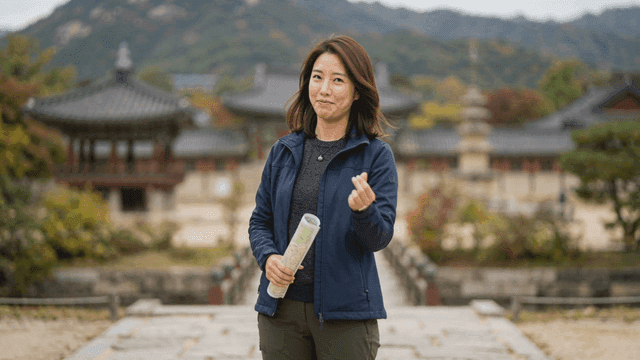 Female guide holding map in traditional place