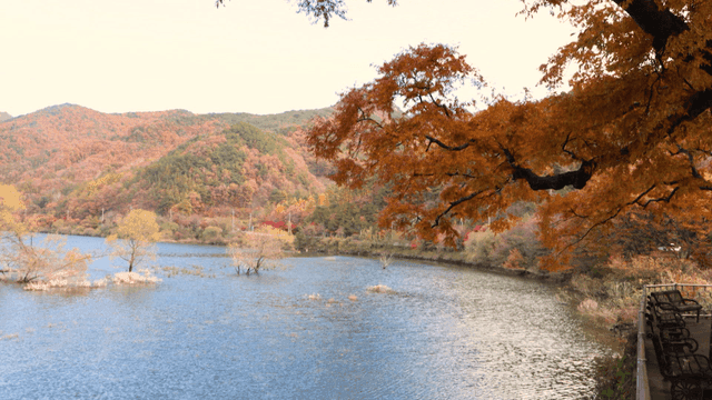 Autumn landscape with a lake and mountains