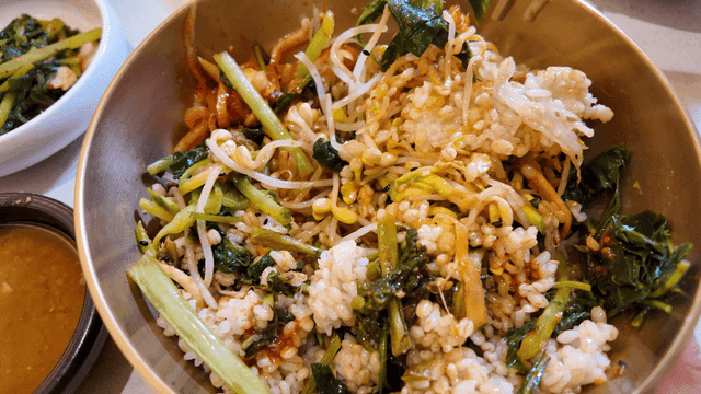 Bowl of mixed Korean bibimbap