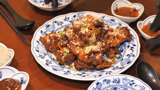 Fried pork served