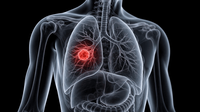 X-ray view of human lungs with a tumor