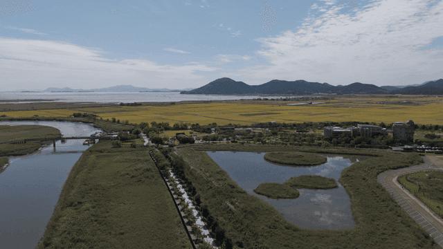 Beautiful river flowing through wide fields