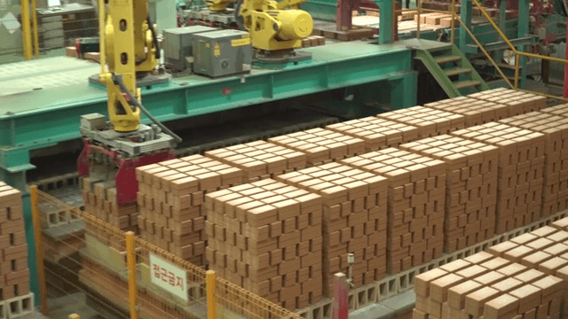 Stacks of bricks in a manufacturing plant