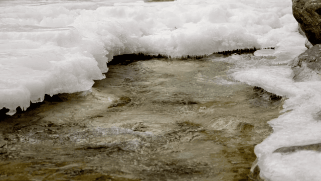 River flowing under a layer of ice