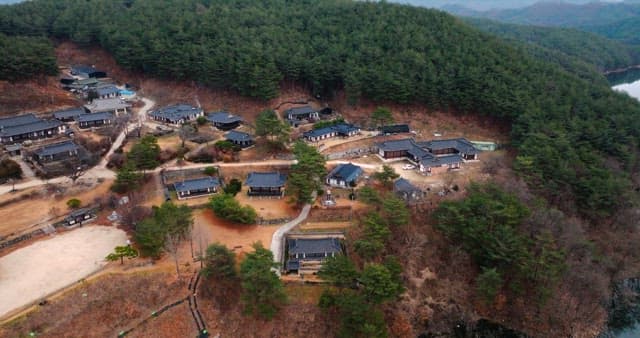 Aerial View of a Lakeside Traditional Village