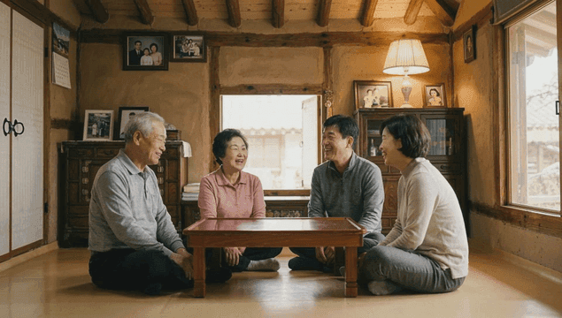 Family gathering in a traditional home