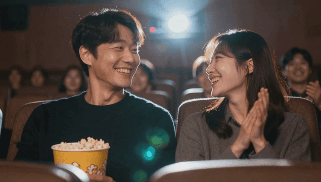 영화관 데이트를 보내는 행복한 커플