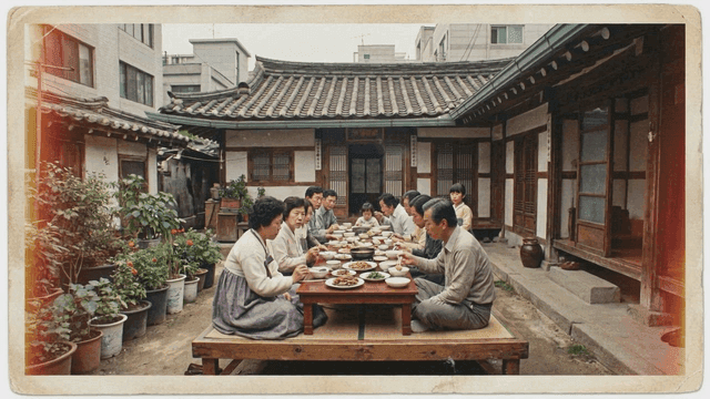 Family dining in traditional Hanok