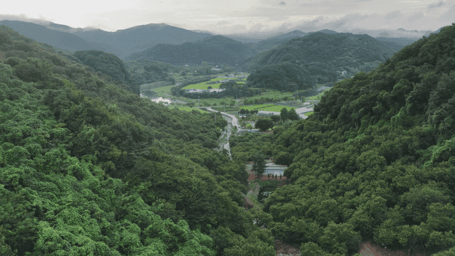 Blue mountains and valleys, rural countryside