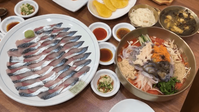 A variety of seafood dishes on a table