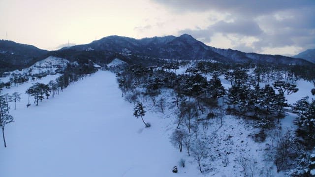 Serene snowy landscape with winding road