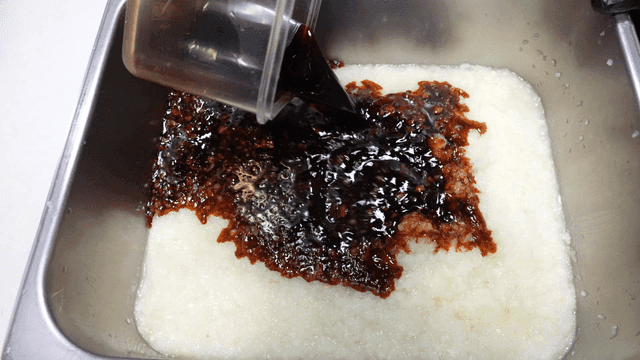 Soy sauce poured over liver and onions
