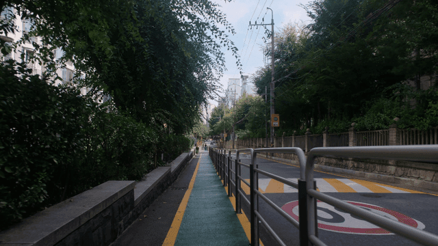 Quiet street with green space
