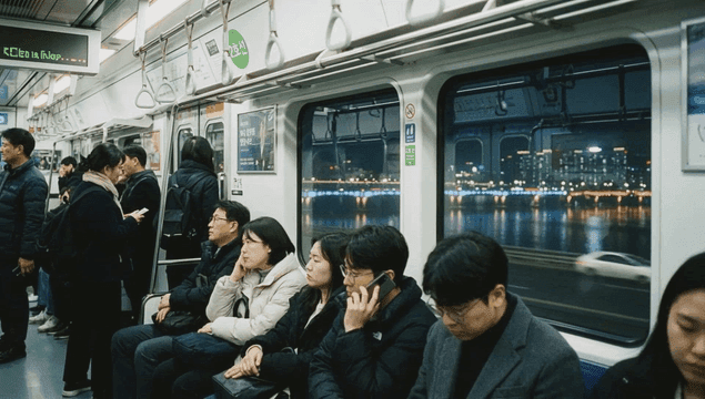 People going home by subway at night