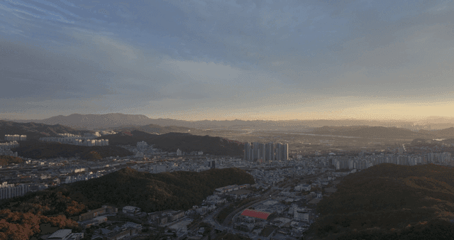 Sprawling cityscape at daybreak