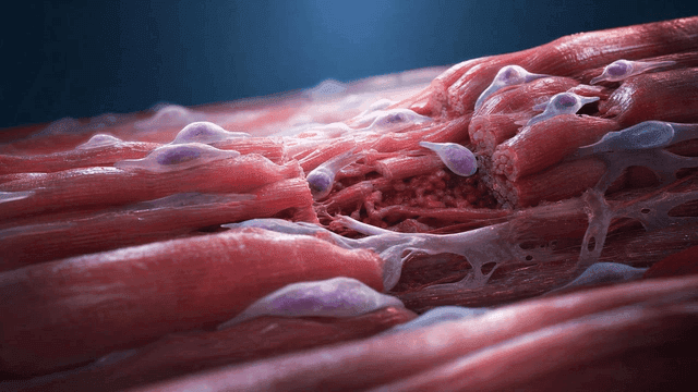 Detailed view of muscle fibers and cells