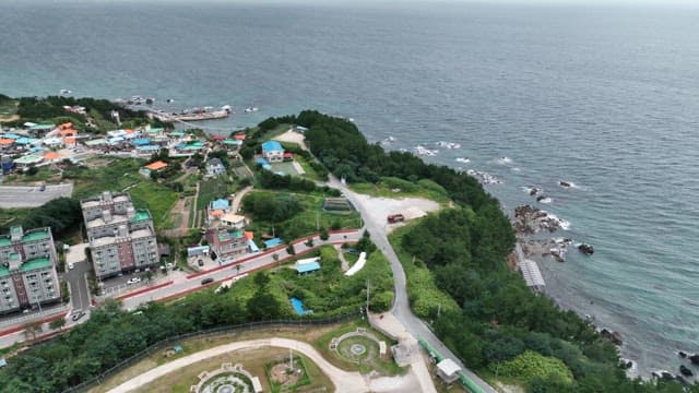 Tranquil sea and coastal town